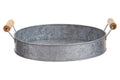 Round galvanised steel tray with wood handles by Drummond