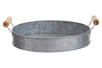 Round galvanised steel tray with wood handles by Drummond