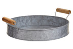 Round galvanised steel tray with wood handles by Drummond, view 2