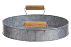 Round galvanised steel tray with wood handles by Drummond, view 3
