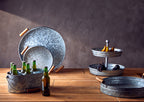 Round galvanised steel tray with wood handles by Drummond, view 8