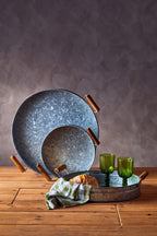 Round galvanised steel tray with wood handles by Drummond, view 12