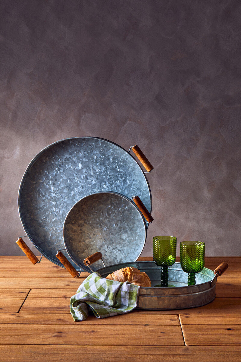 Round galvanised steel tray with wood handles by Drummond, view 12