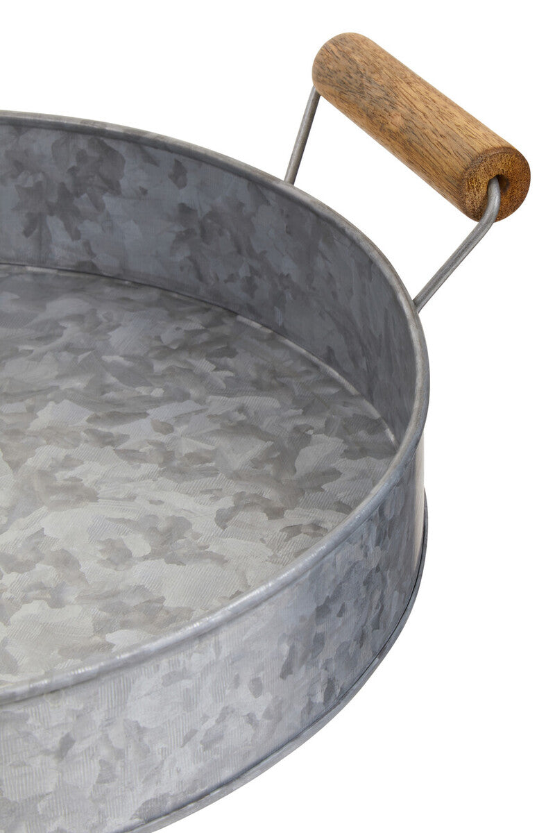 Round galvanised steel tray with wood handles by Drummond, view 15