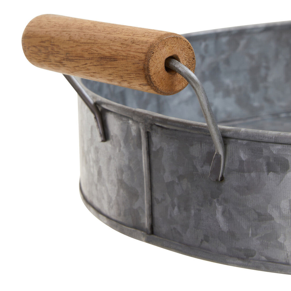 Round galvanised steel tray with wood handles by Drummond, view 16
