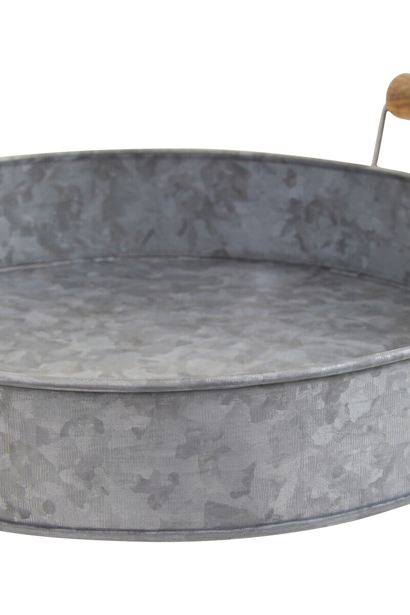 Round galvanised steel tray with wood handles by Drummond, view 17