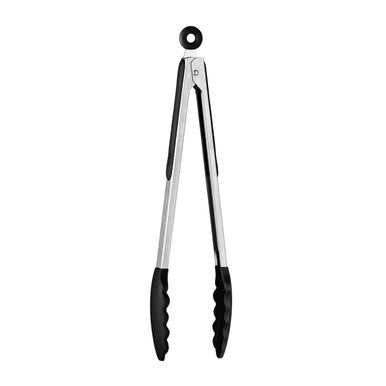 Black silicone and stainless steel tongs by Zing