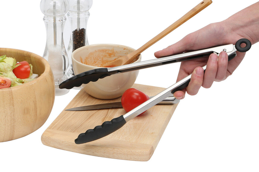 Black silicone and stainless steel tongs by Zing, view 2