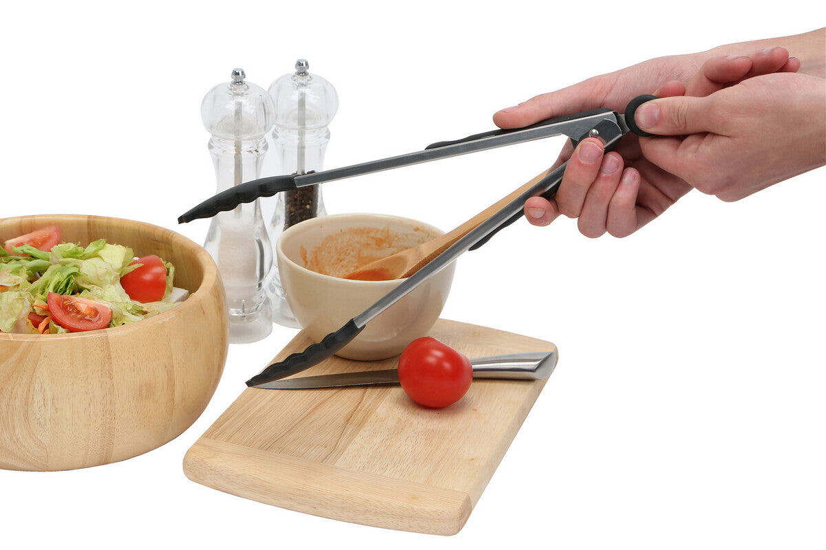 Black silicone and stainless steel tongs by Zing, view 3