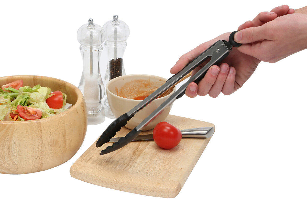 Black silicone and stainless steel tongs by Zing, view 4