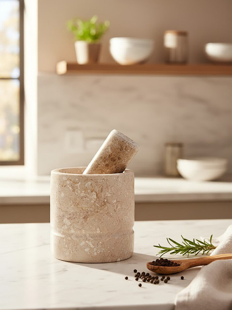 Cream Marble Mortar and Pestle by Orsina