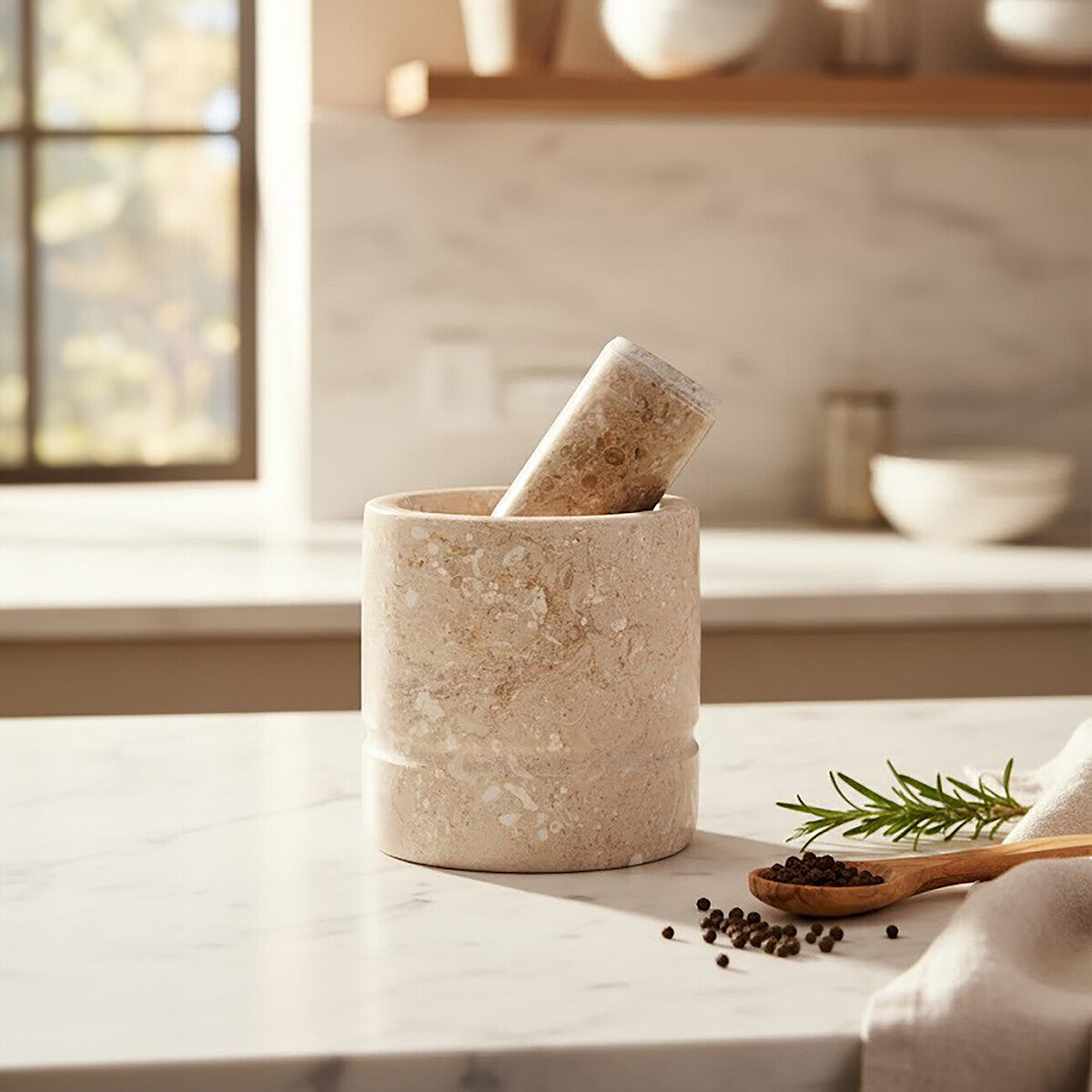 Cream Marble Mortar and Pestle by Orsina