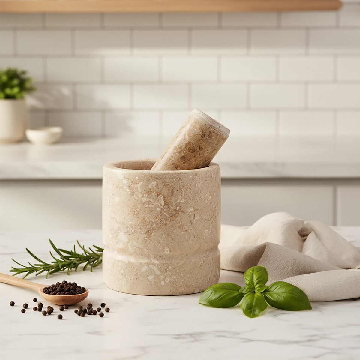 Cream Marble Mortar and Pestle by Orsina