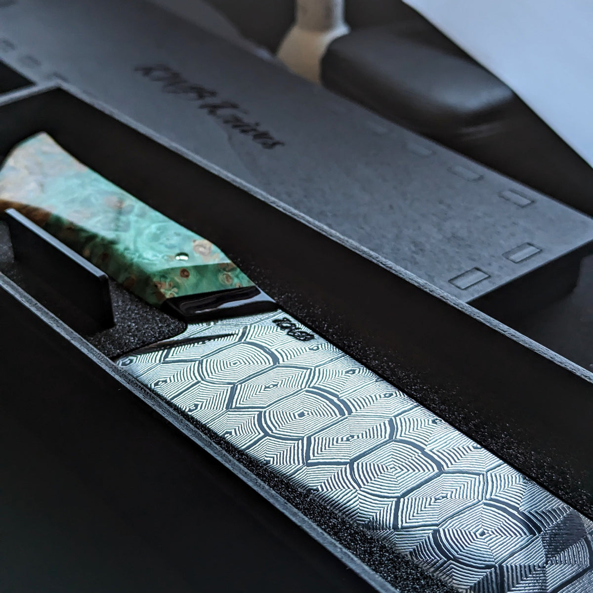 Handmade 185mm Mosaic Damascus Santoku by KWB