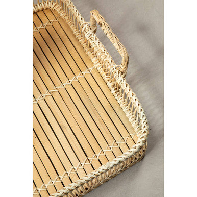 Natural rattan and bamboo rectangular tray by Ezell, view 4