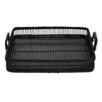 Black rattan and bamboo rectangular tray by Ezell, view 2