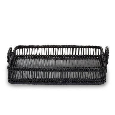 Black rattan and bamboo rectangular tray by Ezell
