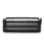 Black rattan and bamboo rectangular tray by Ezell