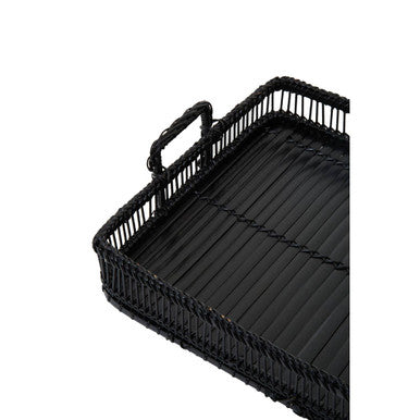 Black rattan and bamboo rectangular tray by Ezell, view 3