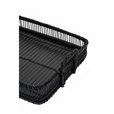 Black rattan and bamboo rectangular tray by Ezell, view 4