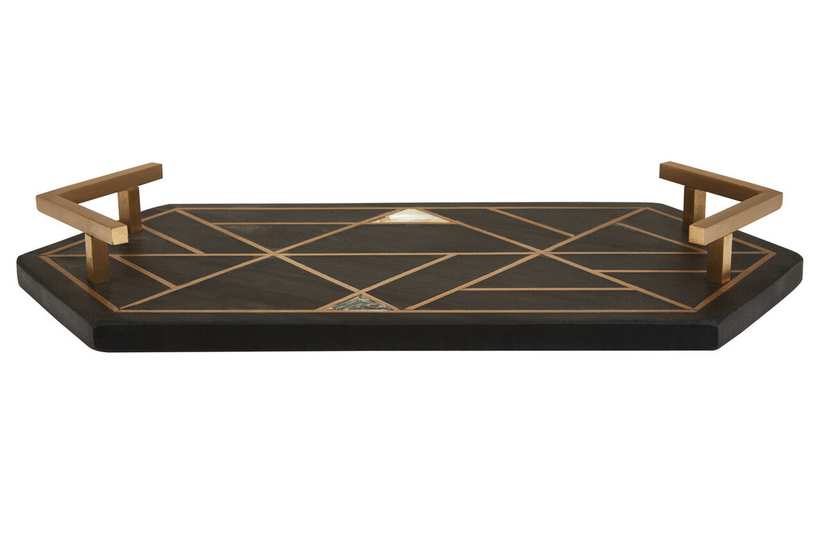 Black slate tray with mother of pearl inlay by Oriana, view 2