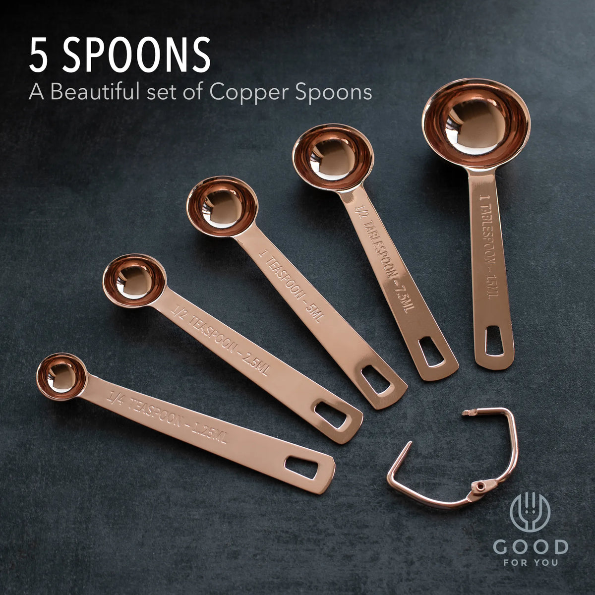 Copper measuring cups and spoons set, view 3