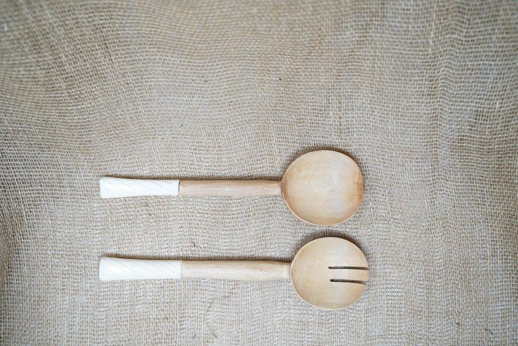 Kenya wooden salad servers with bone inlay