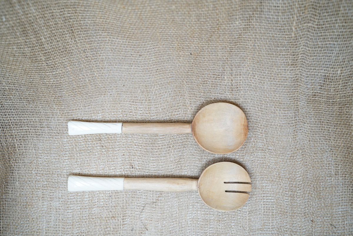Kenya wooden salad servers with bone inlay