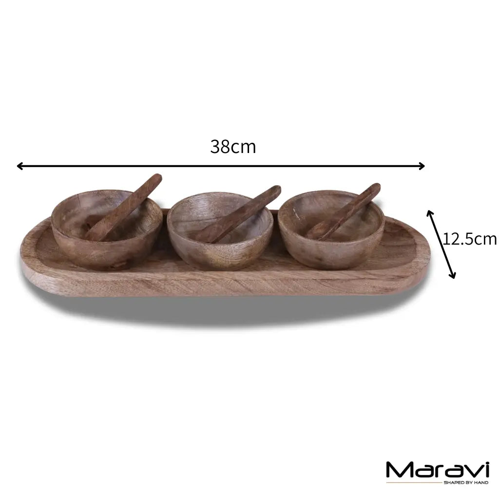 Karuna Mango Wood Bowl Set with Tray by Maravi