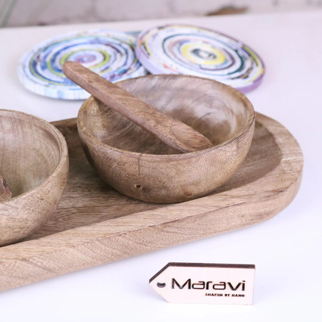 Karuna Mango Wood Bowl Set with Tray by Maravi