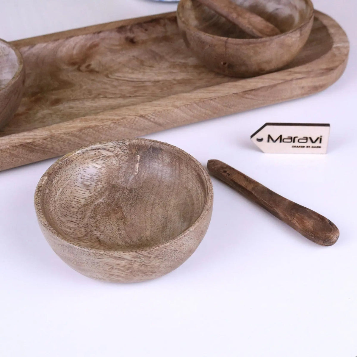 Karuna Mango Wood Bowl Set with Tray by Maravi