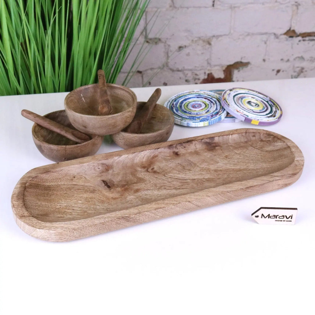 Karuna Mango Wood Bowl Set with Tray by Maravi
