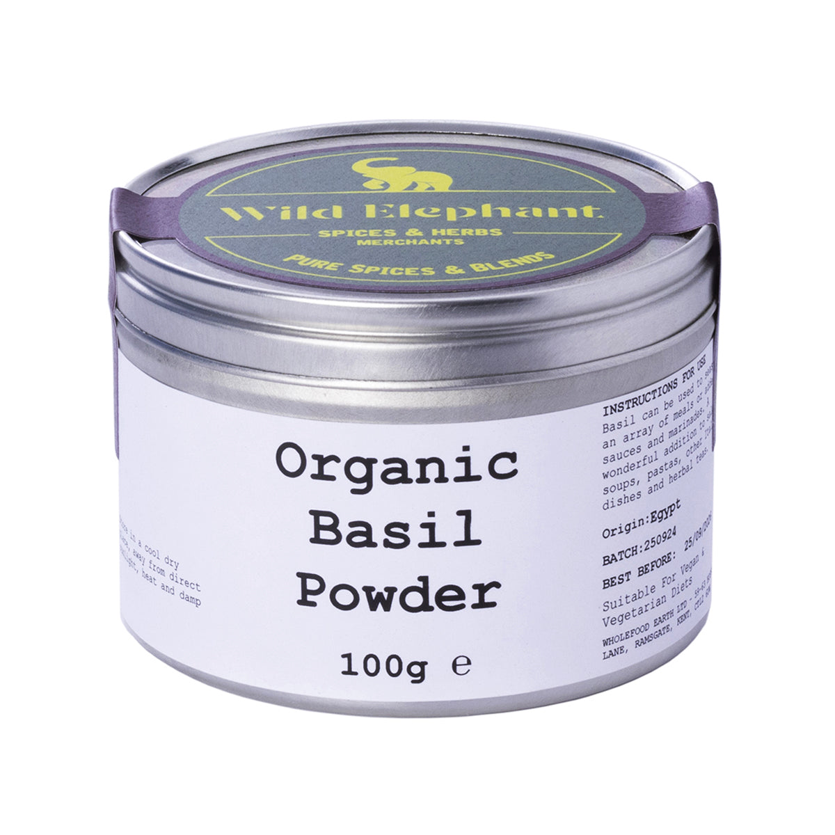Organic Basil Powder 100g by Wild Elephant