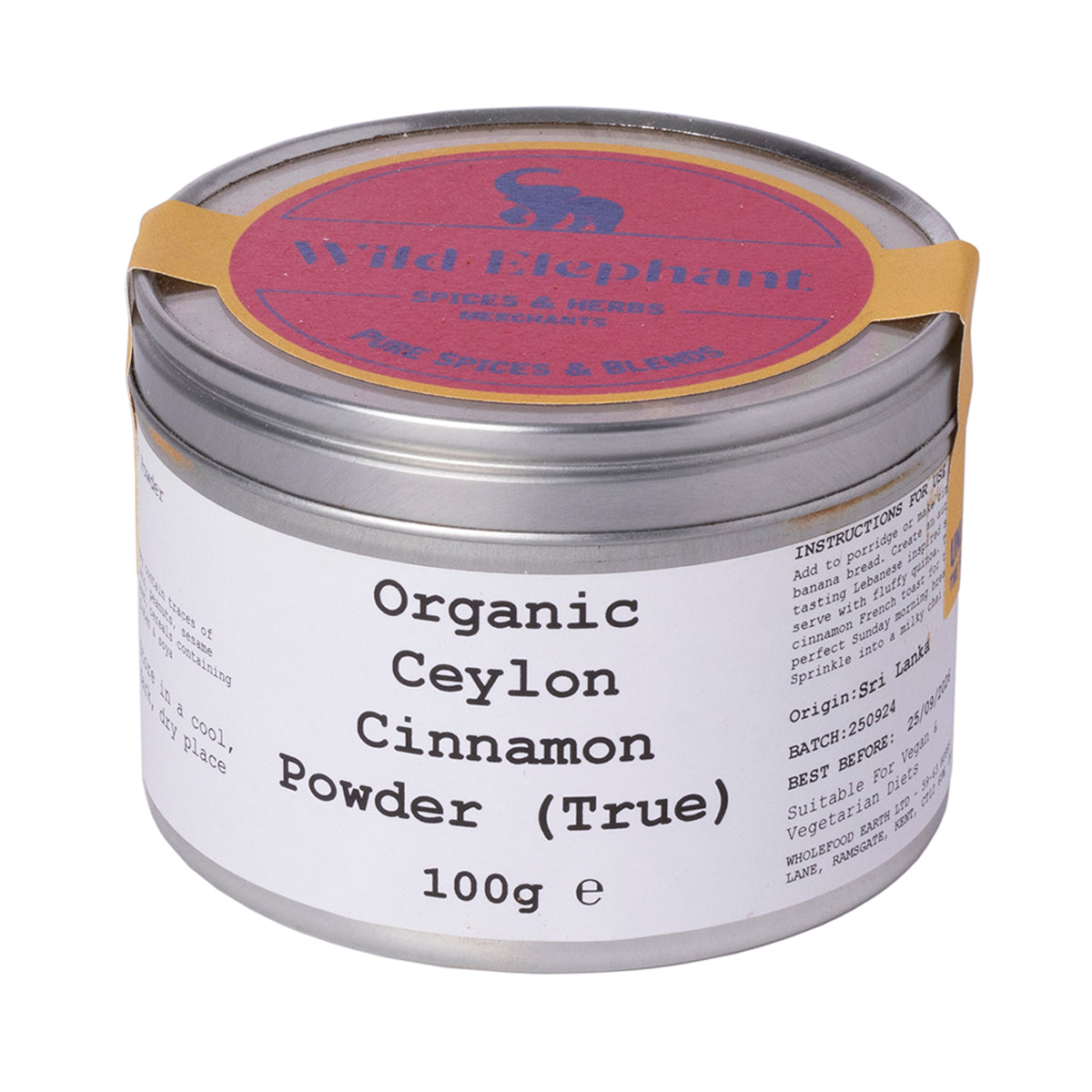 Organic Ceylon Cinnamon Powder 100g by Wild Elephant