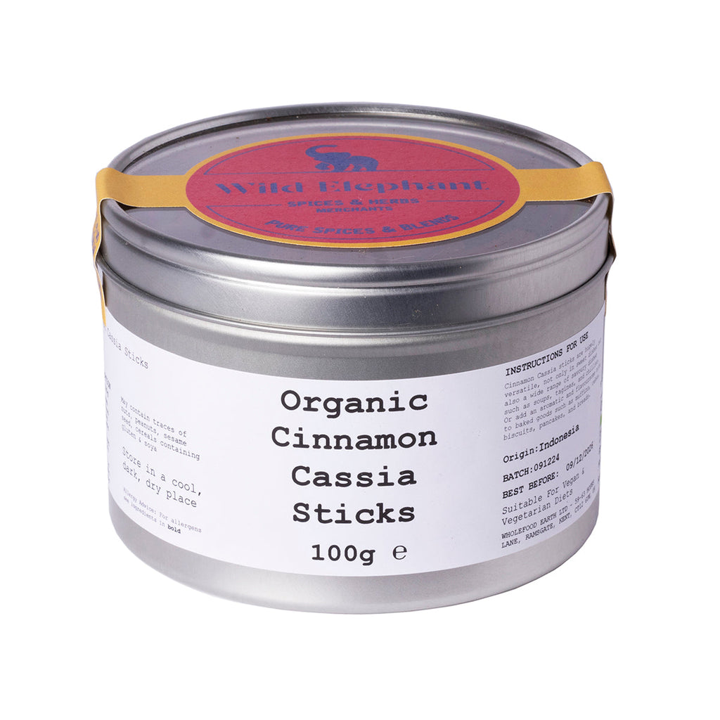 Organic Cinnamon Cassia Sticks 100g by Wild Elephant