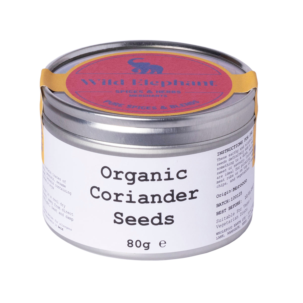 Organic Coriander Seeds 80g by Wild Elephant