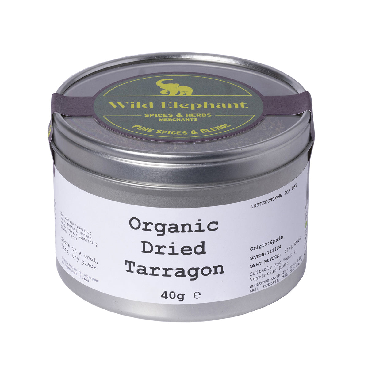 Organic Dried Tarragon 40g by Wild Elephant