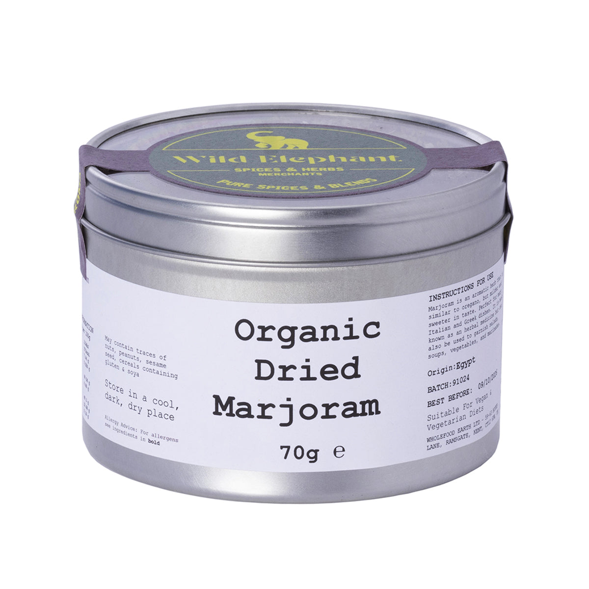Organic Dried Marjoram 70g by Wild Elephant