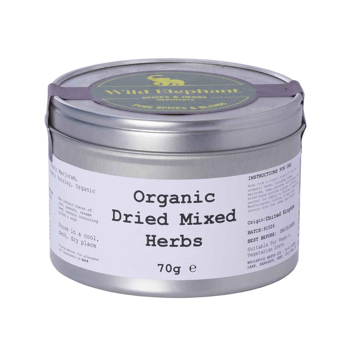 Organic Dried Mixed Herbs 70g by Wild Elephant
