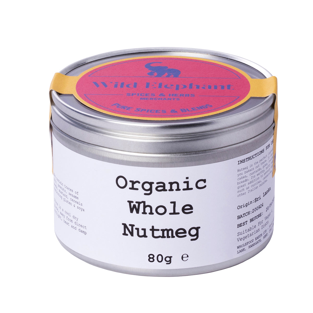 Organic Whole Nutmeg 80g by Wild Elephant
