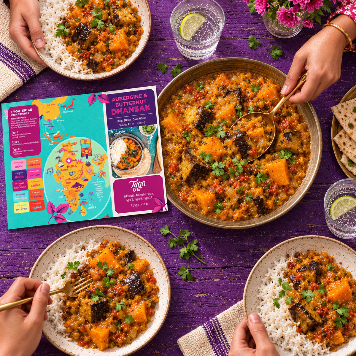 Aubergine and Butternut Squash Dhansak Recipe Kit by Tyga, view 5