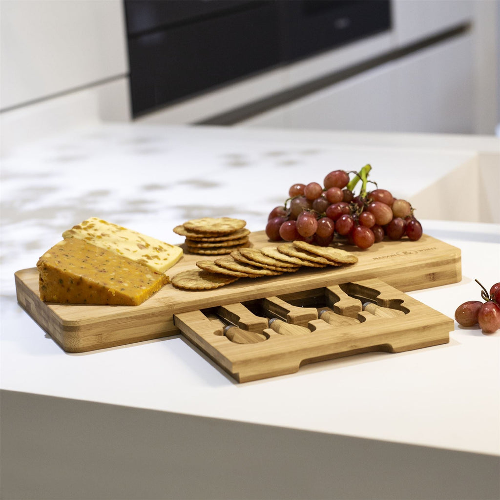Bamboo cheese board with knife drawer by Maison & White, view 5