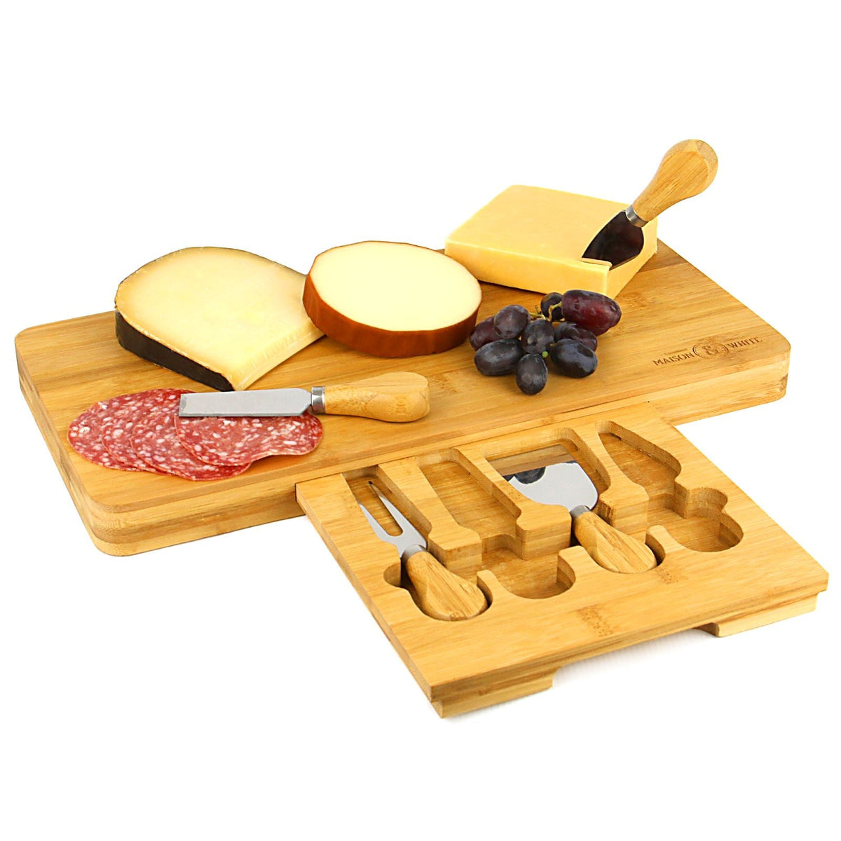 Bamboo cheese board with knife drawer by Maison & White